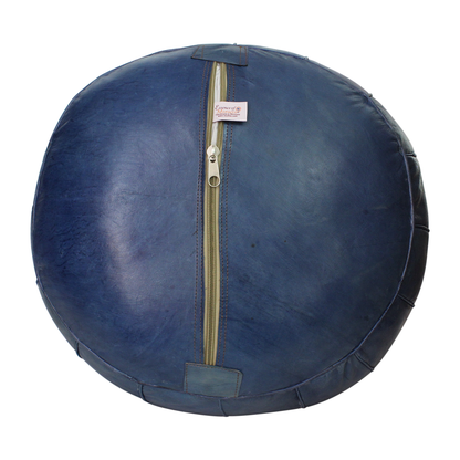 Moroccan Pouffe Pouf Ottoman Footstool in Vintage Blue Tan Leather Cover Only or Stuffed Handmade