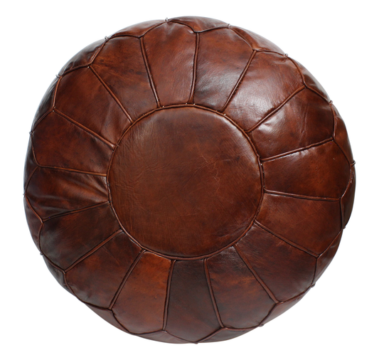 Moroccan Vintage  Brown Tan Real Leather Large Pouf Footstool Cover Only or Stuffed Handmade