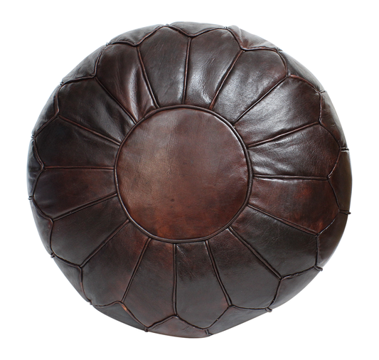 Moroccan Vintage Dark Brown Tan Real Leather Large Pouf Footstool Cover Only or Stuffed Handmade