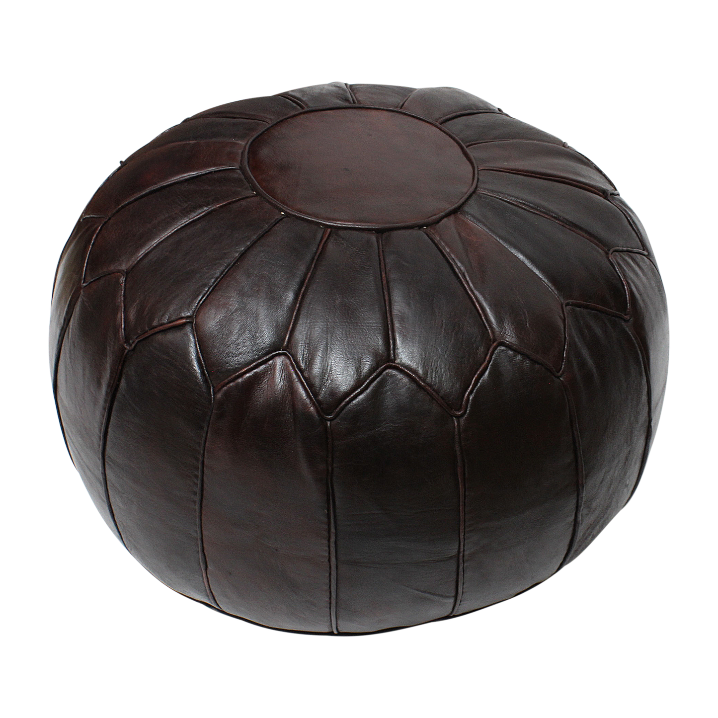 Moroccan Vintage Dark Brown Tan Real Leather Large Pouf Footstool Cover Only or Stuffed Handmade