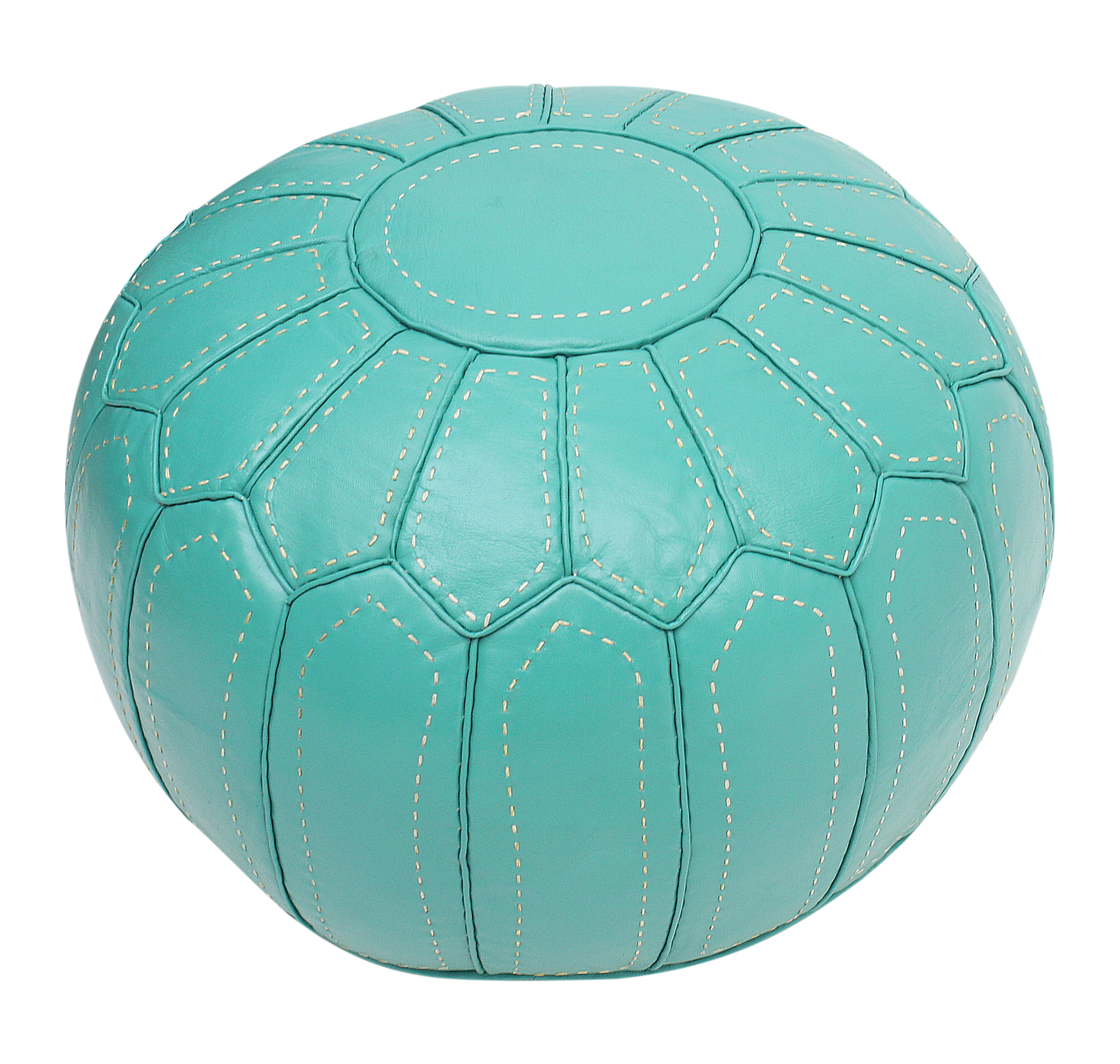 Moroccan Turquoise Blue Pouffe Pouf Ottoman Footstool in Real Leather