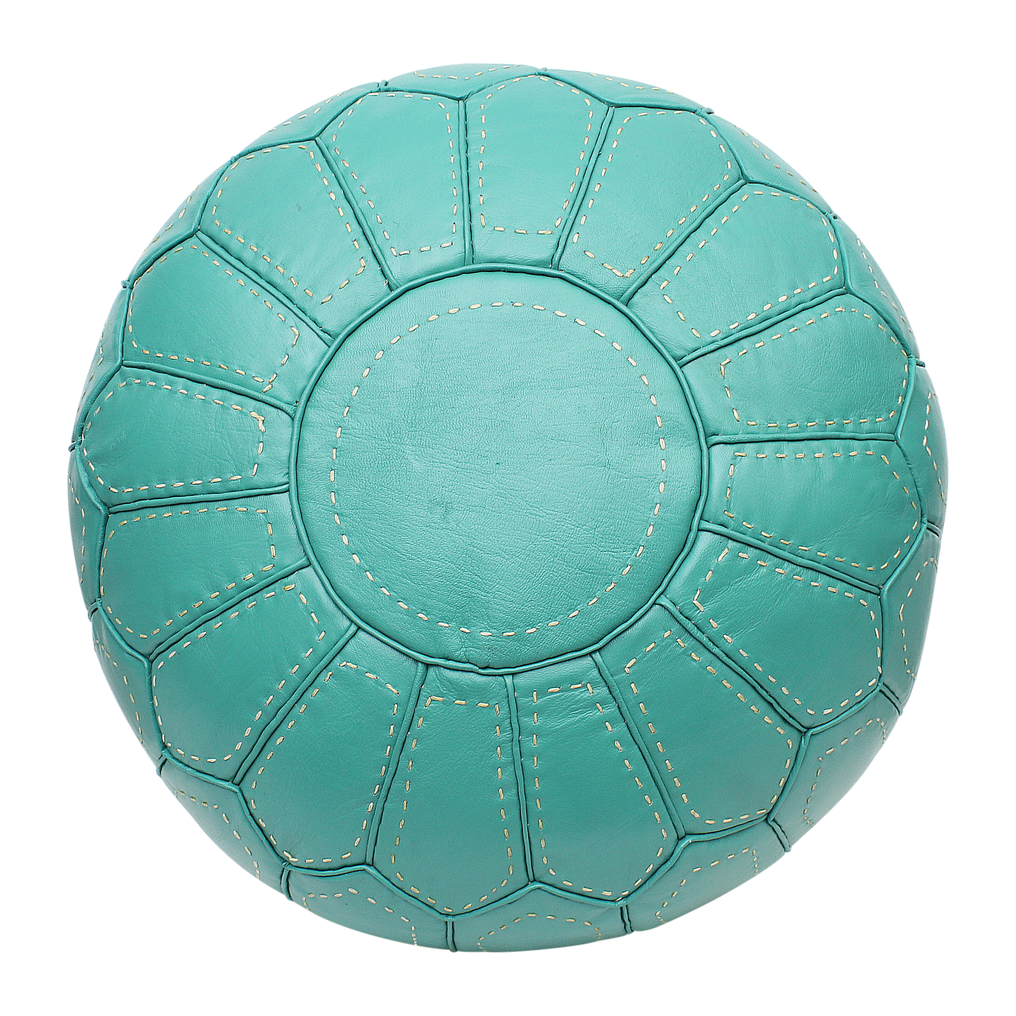 Moroccan Turquoise Blue Pouffe Pouf Ottoman Footstool in Real Leather