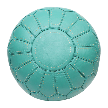 Moroccan Turquoise Blue Pouffe Pouf Ottoman Footstool in Real Leather