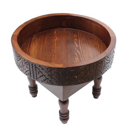 Moroccan Berber Round Table – Hand-Carved Cedar Wood, Removable Legs, 50cm / 20 in