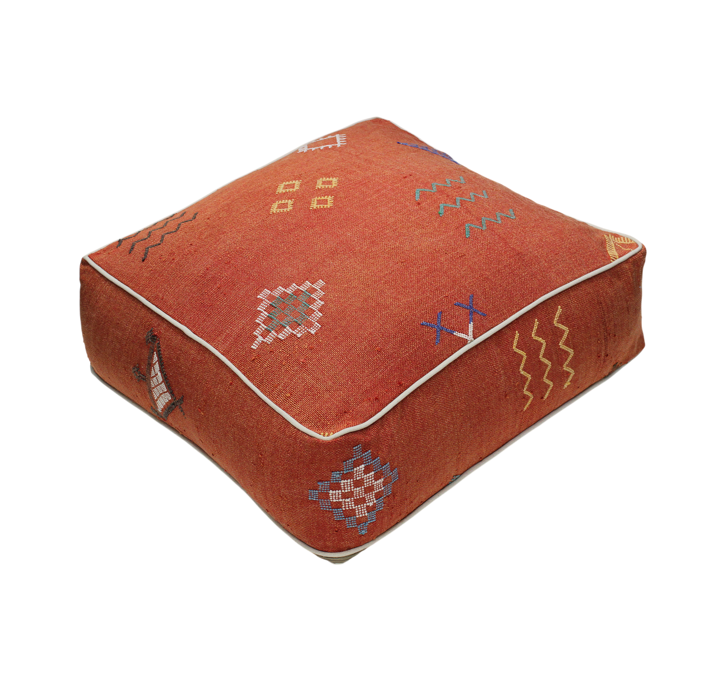 Moroccan Sabra Silk Pouf Pouffe Floor Cushion Pillow Cover Red Handmade (SP1)