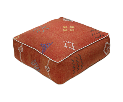 Moroccan Sabra Silk Pouf Pouffe Floor Cushion Pillow Cover Red Handmade (SP1)