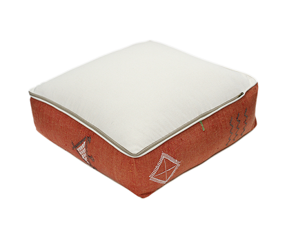 Moroccan Sabra Silk Pouf Pouffe Floor Cushion Pillow Cover Red Handmade (SP1)