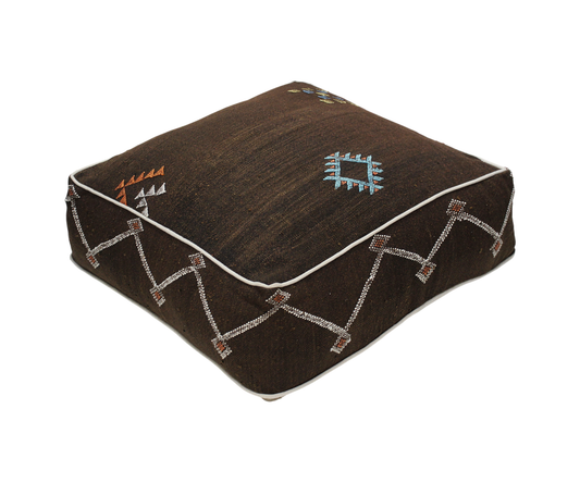 Moroccan Sabra Silk Pouf Pouffe Floor Cushion Pillow Cover Brown Handmade (SP2)