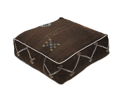 Moroccan Sabra Silk Pouf Pouffe Floor Cushion Pillow Cover Brown Handmade (SP2)