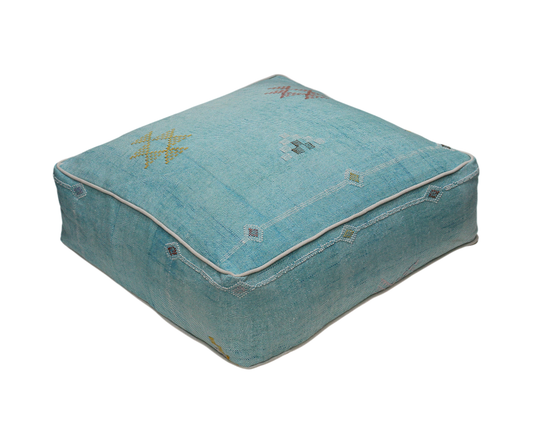 Moroccan Sabra Silk Pouf Pouffe Floor Cushion Pillow Cover Blue Handmade (SP3)
