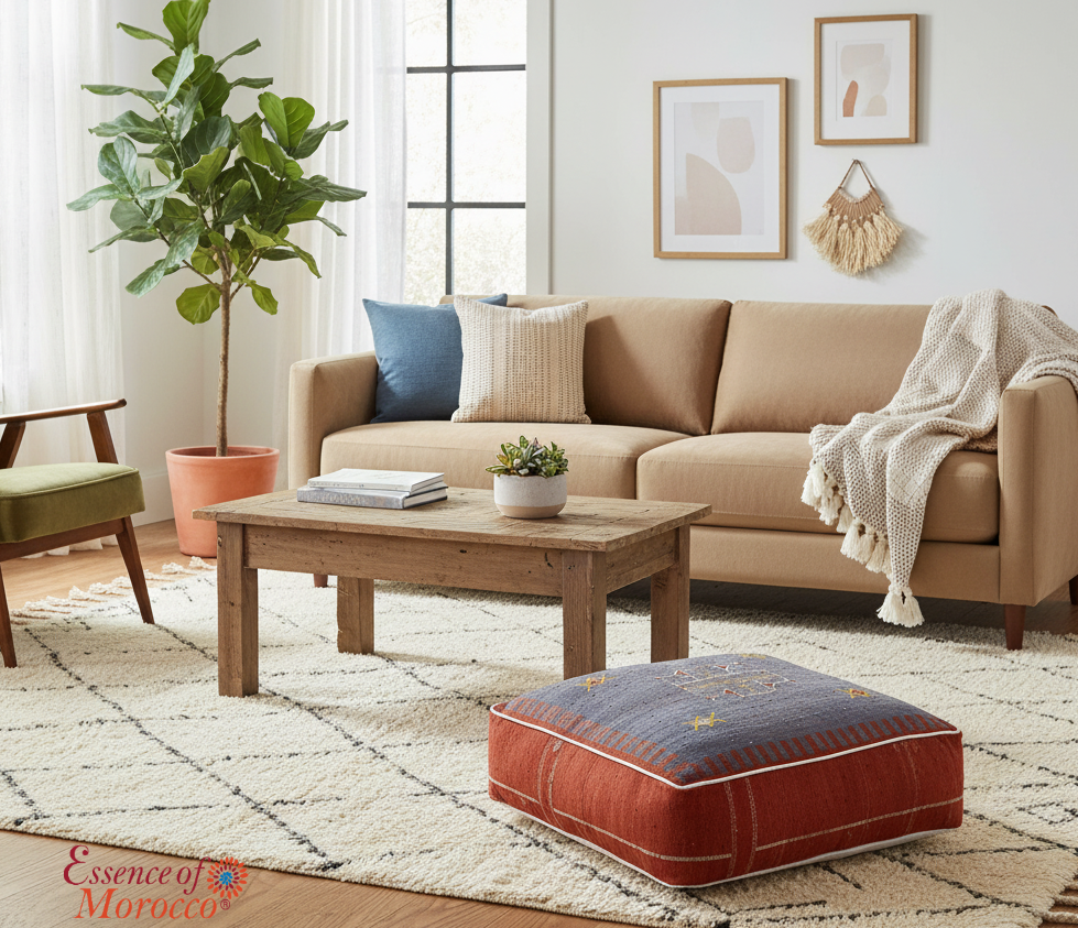 Moroccan Sabra Silk Pouf Pouffe Floor Cushion Pillow Cover Red Blue Handmade (SP4)