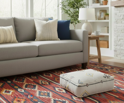 Moroccan Sabra Silk Pouf Pouffe Floor Cushion Pillow Cover Off-White Handmade (SP6)