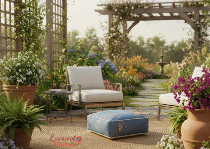 Moroccan Sabra Silk Pouf Pouffe Floor Cushion Pillow Cover Blue Handmade (SP8)