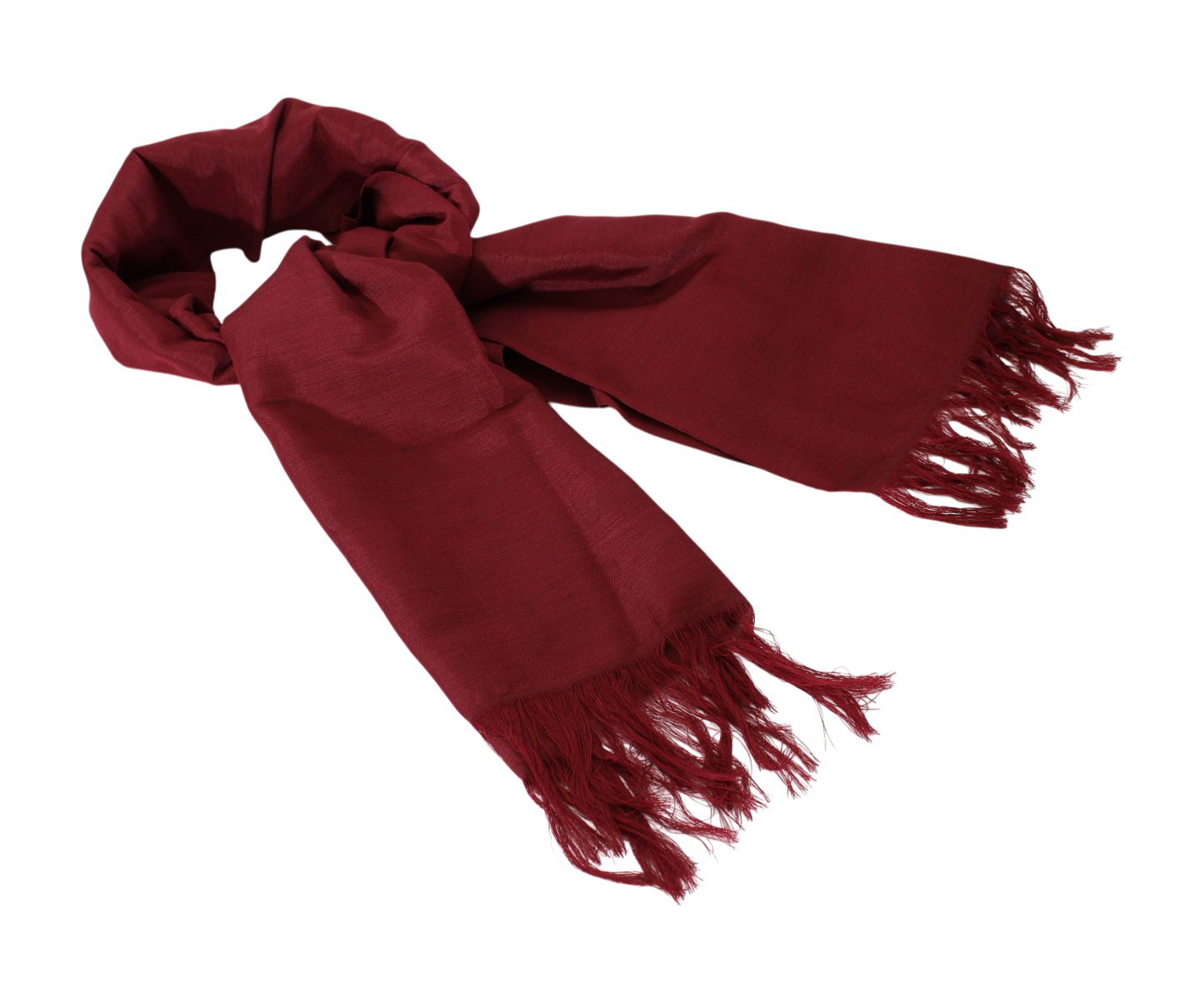 Sabra Silk Scarf – Handwoven Moroccan Shawl with Fringe – Lightweight Luxury Wrap – Burgundy Red – 180x60 cm