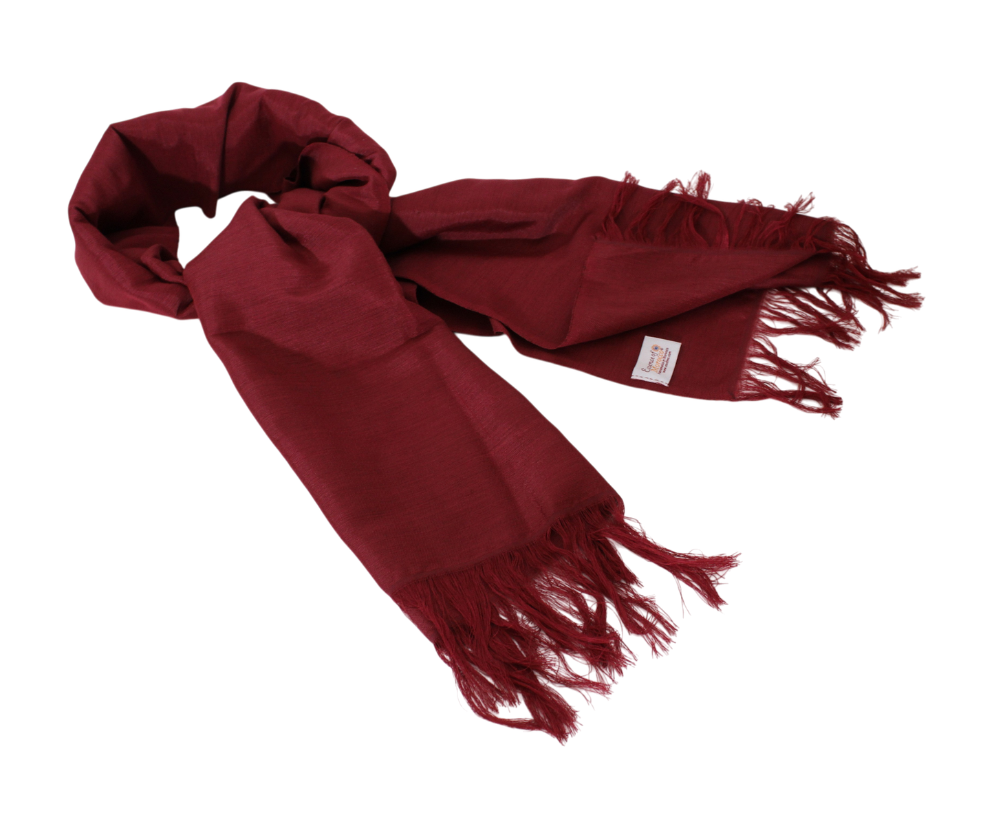 Sabra Silk Scarf – Handwoven Moroccan Shawl with Fringe – Lightweight Luxury Wrap – Burgundy Red – 180x60 cm