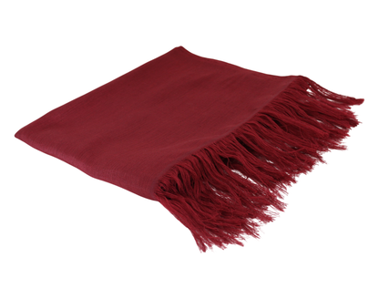 Sabra Silk Scarf – Handwoven Moroccan Shawl with Fringe – Lightweight Luxury Wrap – Burgundy Red – 180x60 cm
