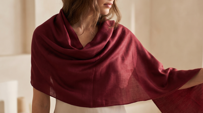 Sabra Silk Scarf – Handwoven Moroccan Shawl with Fringe – Lightweight Luxury Wrap – Burgundy Red – 180x60 cm