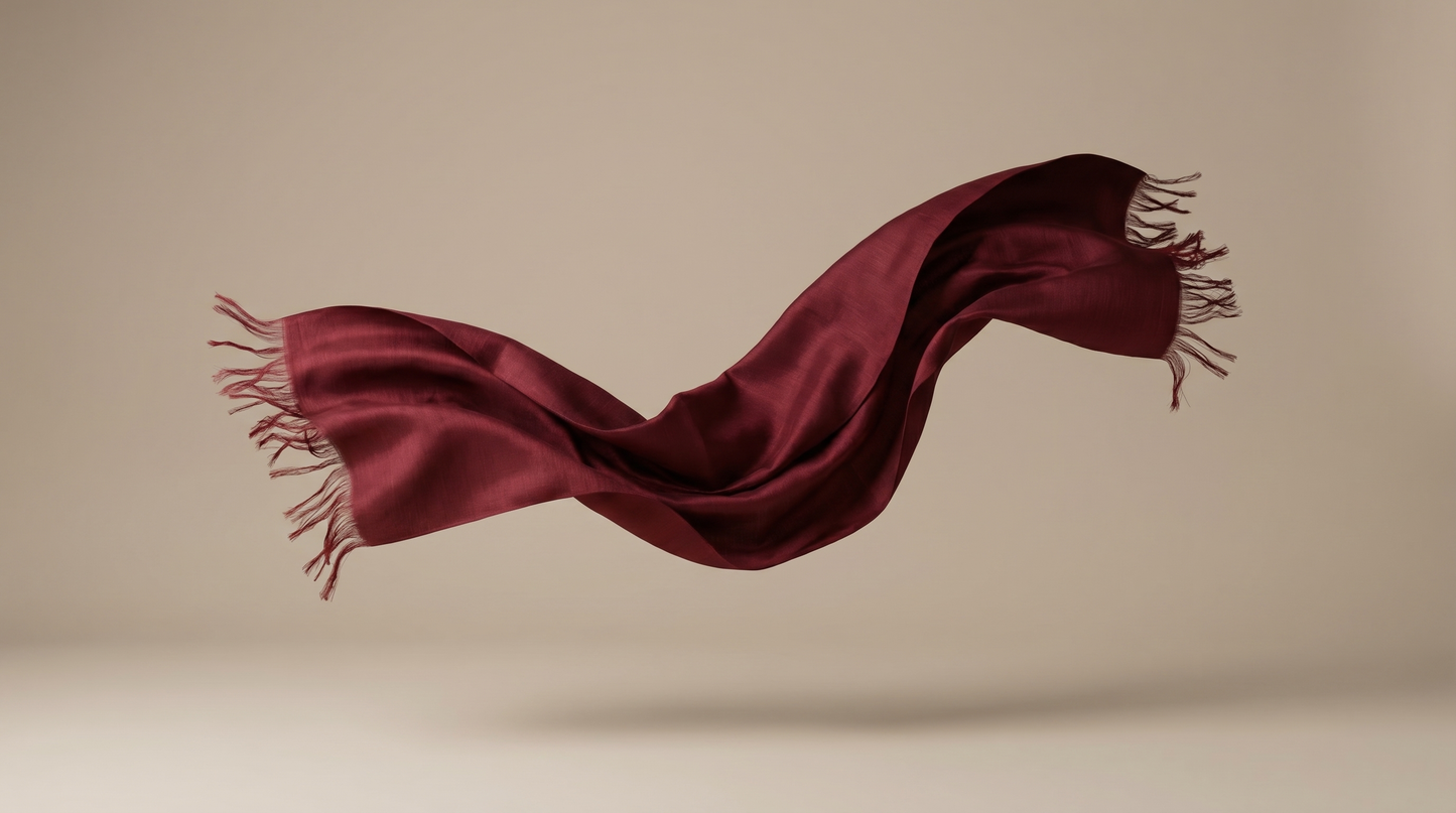 Sabra Silk Scarf – Handwoven Moroccan Shawl with Fringe – Lightweight Luxury Wrap – Burgundy Red – 180x60 cm