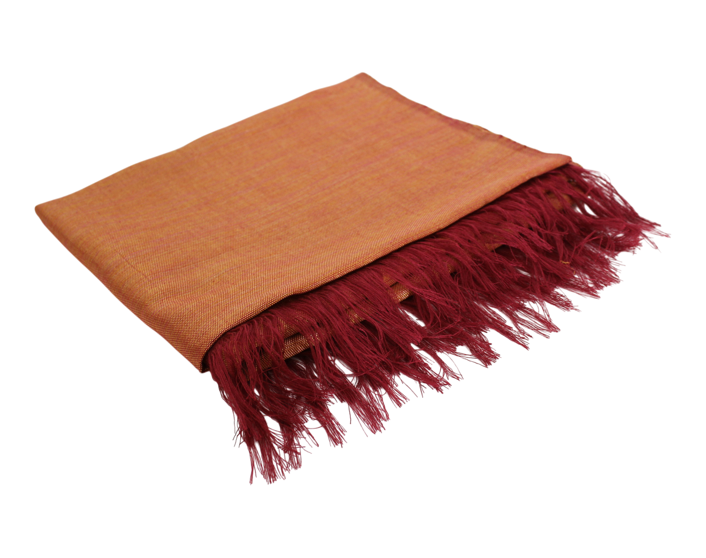 Sabra Silk Scarf – Handwoven Moroccan Shawl with Fringe – Lightweight Luxury Wrap – Coral Gold – 180x60 cm
