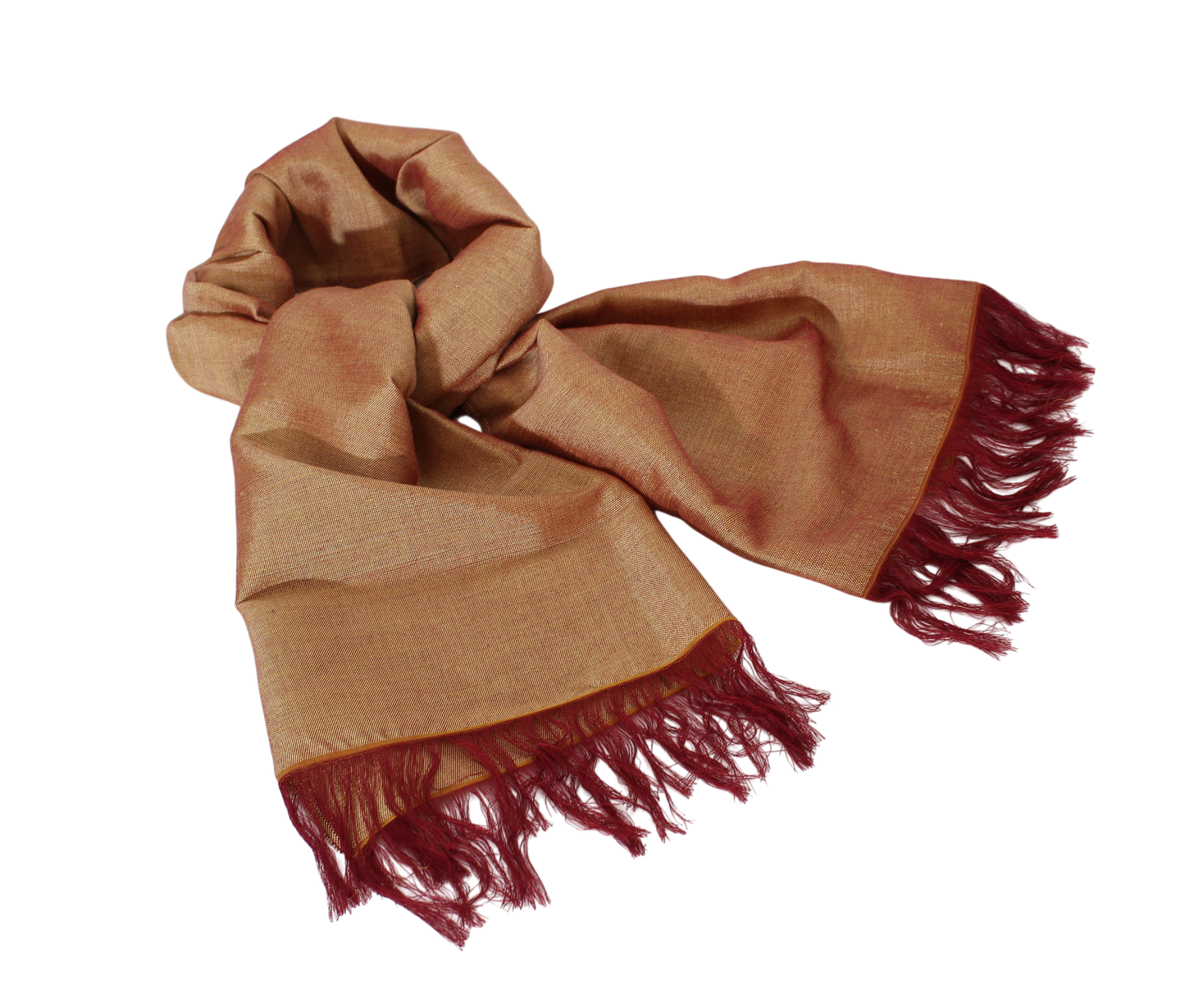 Sabra Silk Scarf – Handwoven Moroccan Shawl with Fringe – Lightweight Luxury Wrap – Gold Burgundy – 180x60 cm