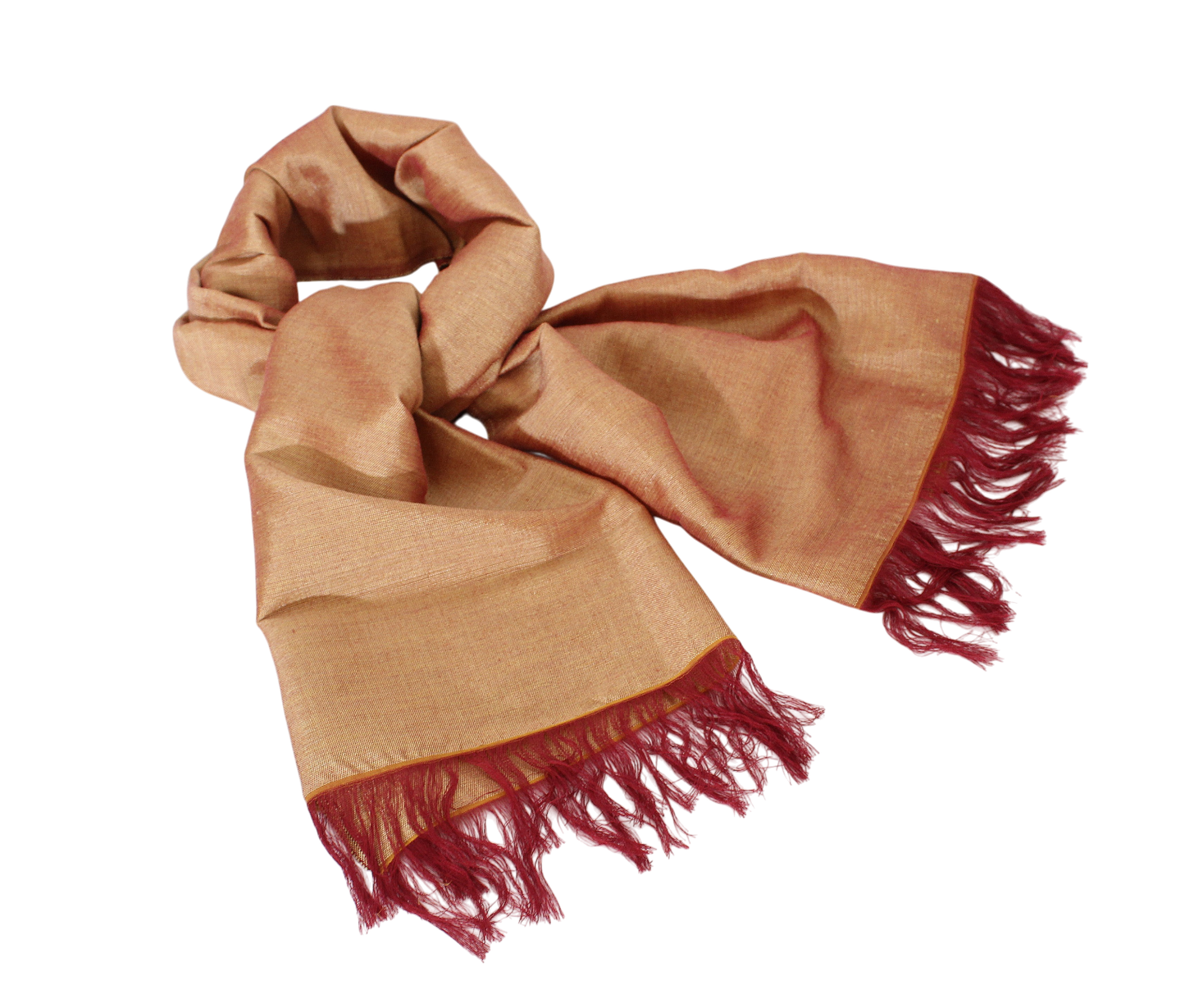 Sabra Silk Scarf – Handwoven Moroccan Shawl with Fringe – Lightweight Luxury Wrap – Gold Burgundy – 180x60 cm