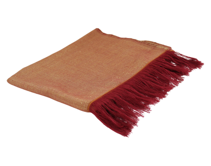 Sabra Silk Scarf – Handwoven Moroccan Shawl with Fringe – Lightweight Luxury Wrap – Gold Burgundy – 180x60 cm