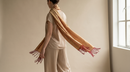 Sabra Silk Scarf – Handwoven Moroccan Shawl with Fringe – Lightweight Luxury Wrap – Gold Burgundy – 180x60 cm