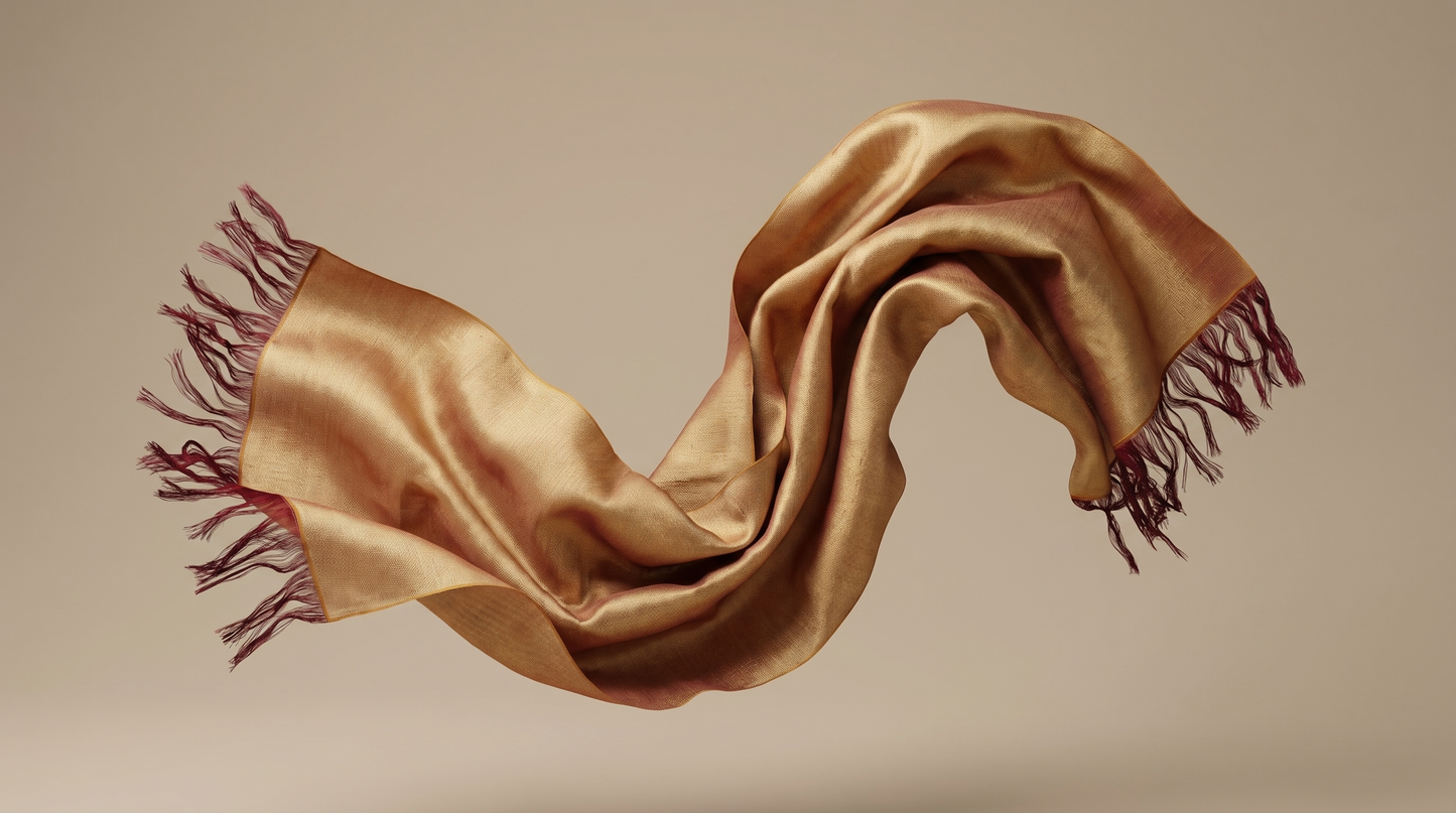 Sabra Silk Scarf – Handwoven Moroccan Shawl with Fringe – Lightweight Luxury Wrap – Gold Burgundy – 180x60 cm