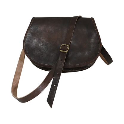 Dark Brown Leather Saddle Bag | Handmade Moroccan Crossbody Bag | Adjustable Strap | Vintage Style Cowhide (Copy)