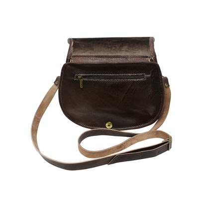 Dark Brown Leather Saddle Bag | Handmade Moroccan Crossbody Bag | Adjustable Strap | Vintage Style Cowhide (Copy)