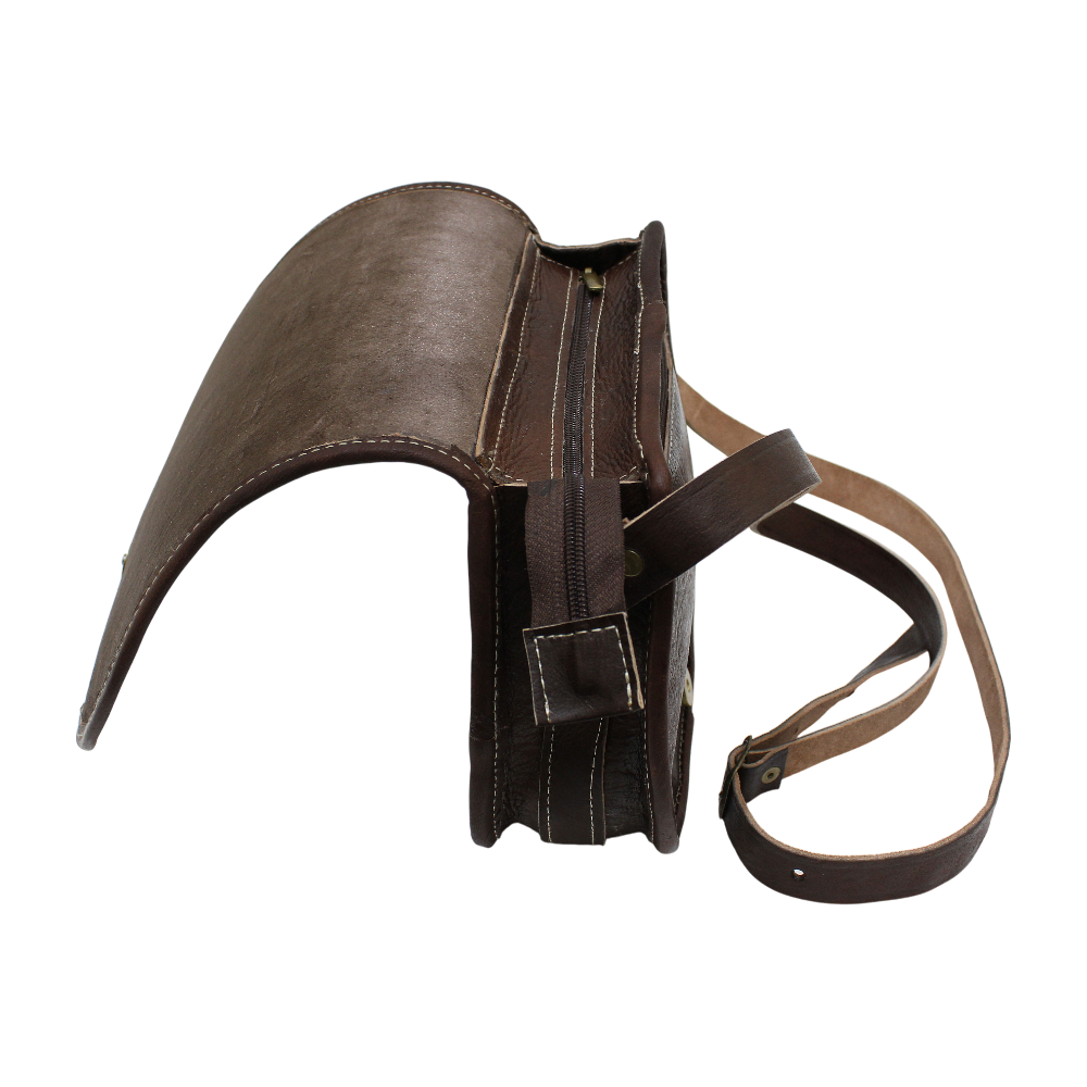 Dark Brown Leather Saddle Bag | Handmade Moroccan Crossbody Bag | Adjustable Strap | Vintage Style Cowhide (Copy)
