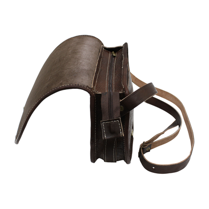 Dark Brown Leather Saddle Bag | Handmade Moroccan Crossbody Bag | Adjustable Strap | Vintage Style Cowhide (Copy)