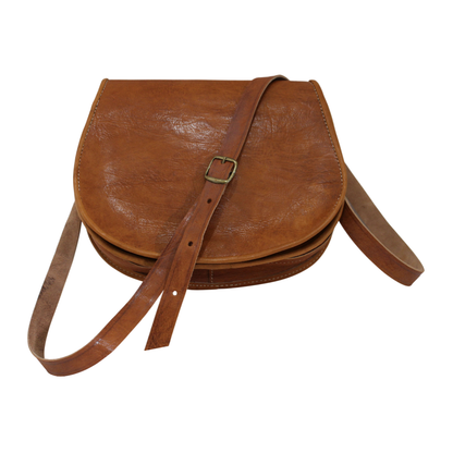 Rich Tan Leather Saddle Bag | Handmade Moroccan Crossbody Bag | Adjustable Strap | Vintage Style Cowhide