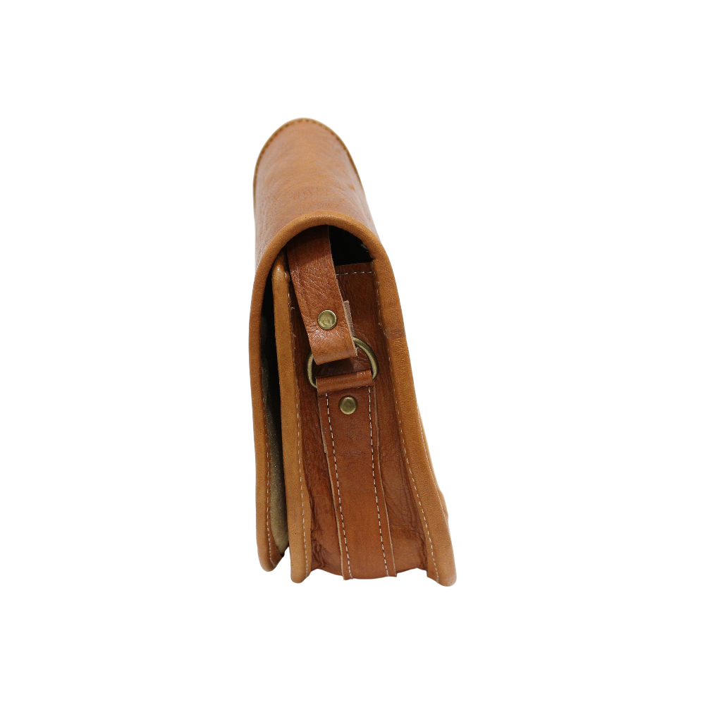 Rich Tan Leather Saddle Bag | Handmade Moroccan Crossbody Bag | Adjustable Strap | Vintage Style Cowhide