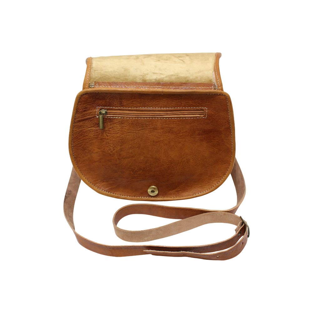 Rich Tan Leather Saddle Bag | Handmade Moroccan Crossbody Bag | Adjustable Strap | Vintage Style Cowhide