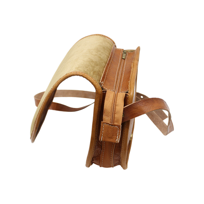 Rich Tan Leather Saddle Bag | Handmade Moroccan Crossbody Bag | Adjustable Strap | Vintage Style Cowhide