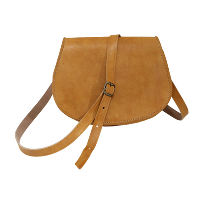 Natural Tan Leather Saddle Bag | Handmade Moroccan Crossbody Bag | Adjustable Strap | Vintage Style Cowhide