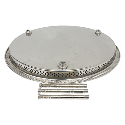 Moroccan silver Maillechort tray with removable legs shown separately for storage