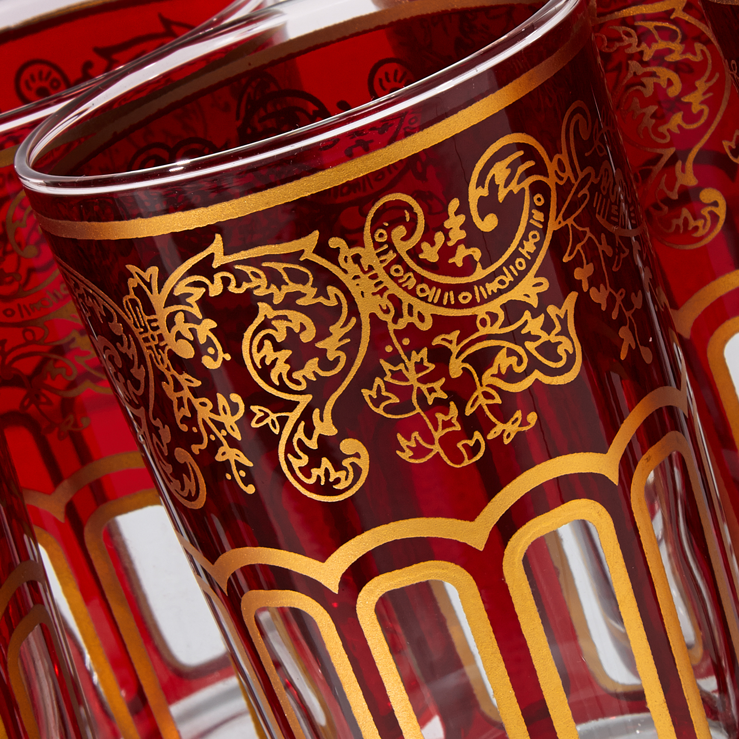 Moroccan Tea Glasses Red & Gold Beautiful Classical Design Hand Painted Hand Decorated (Pack of 6)