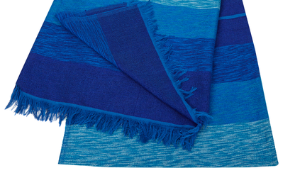 Moroccan Throw Bedspread Sofa Cover Blue Handwoven Wool Sabra Cactus Silk 270 cm x 170 cm