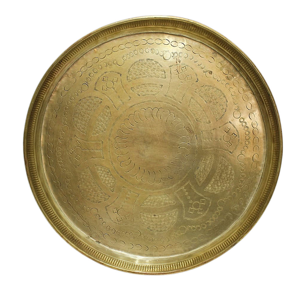 Moroccan VINTAGE BRASS TRAY Handmade Hand Engraved Large (VBT1)