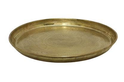 Moroccan VINTAGE BRASS TRAY Handmade Hand Engraved Large (VBT1)
