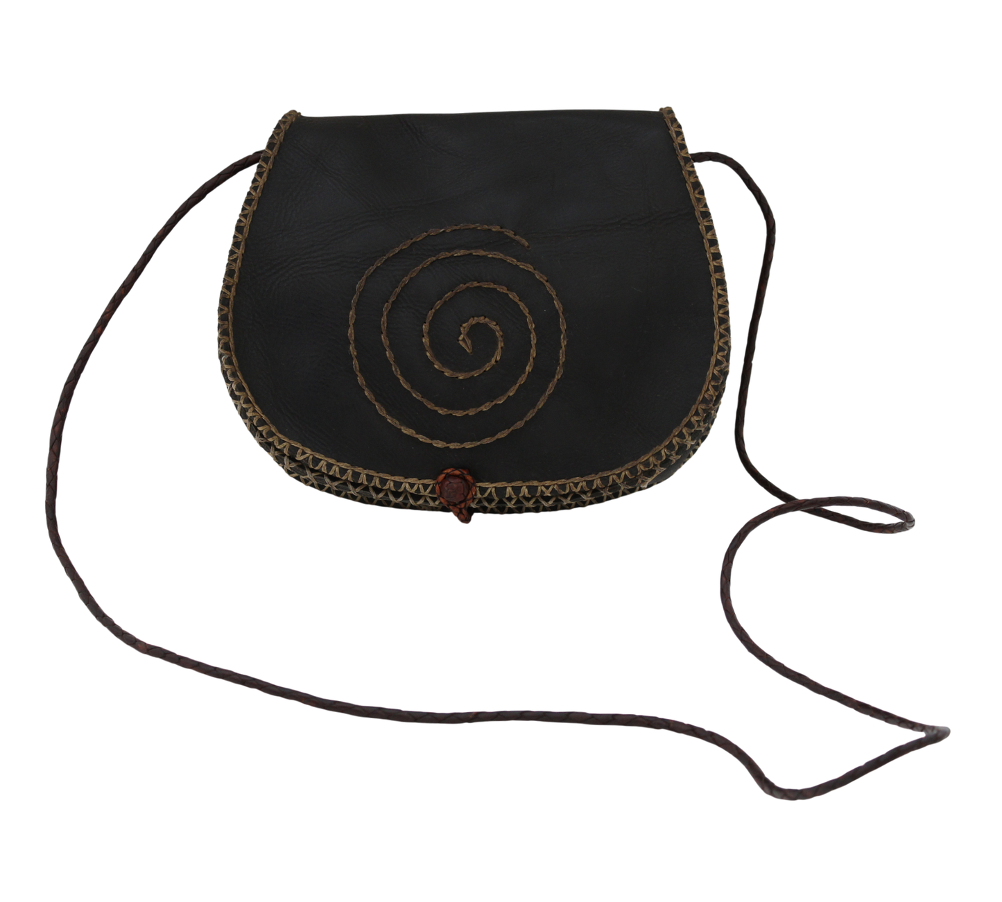 Moroccan Cross Body Handbag Vintage Real Leather Boho Bag Handmade Dark Brown Tan Unused (VLB3)