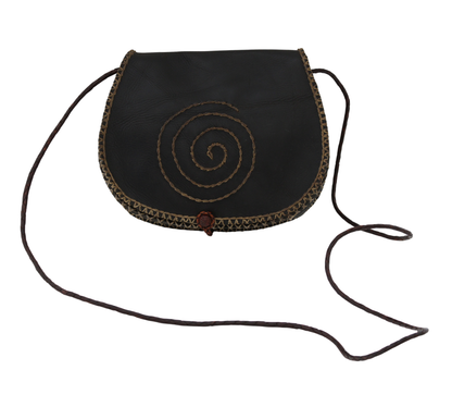Moroccan Cross Body Handbag Vintage Real Leather Boho Bag Handmade Dark Brown Tan Unused (VLB3)