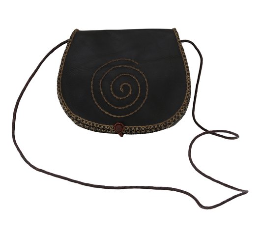 Moroccan Cross Body Handbag Vintage Real Leather Boho Bag Handmade Dark Brown Tan Unused (VLB3)