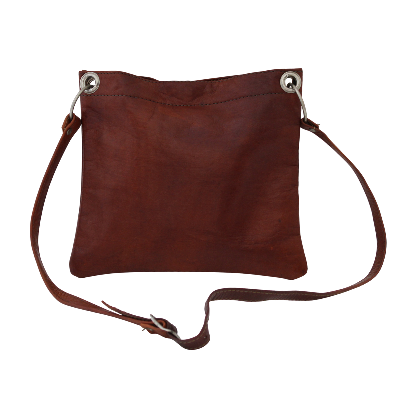 Moroccan Handbag Vintage Real Leather Boho Bag Square Handmade Rich Brown Tan Unused (VLB2)