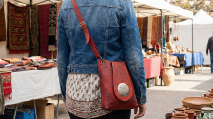 Moroccan Crossbody Handbag Vintage Real Leather Boho Bag Handmade Rich Tan Hand Engraved and Hand Embossed Motifs Unused (VLB5)