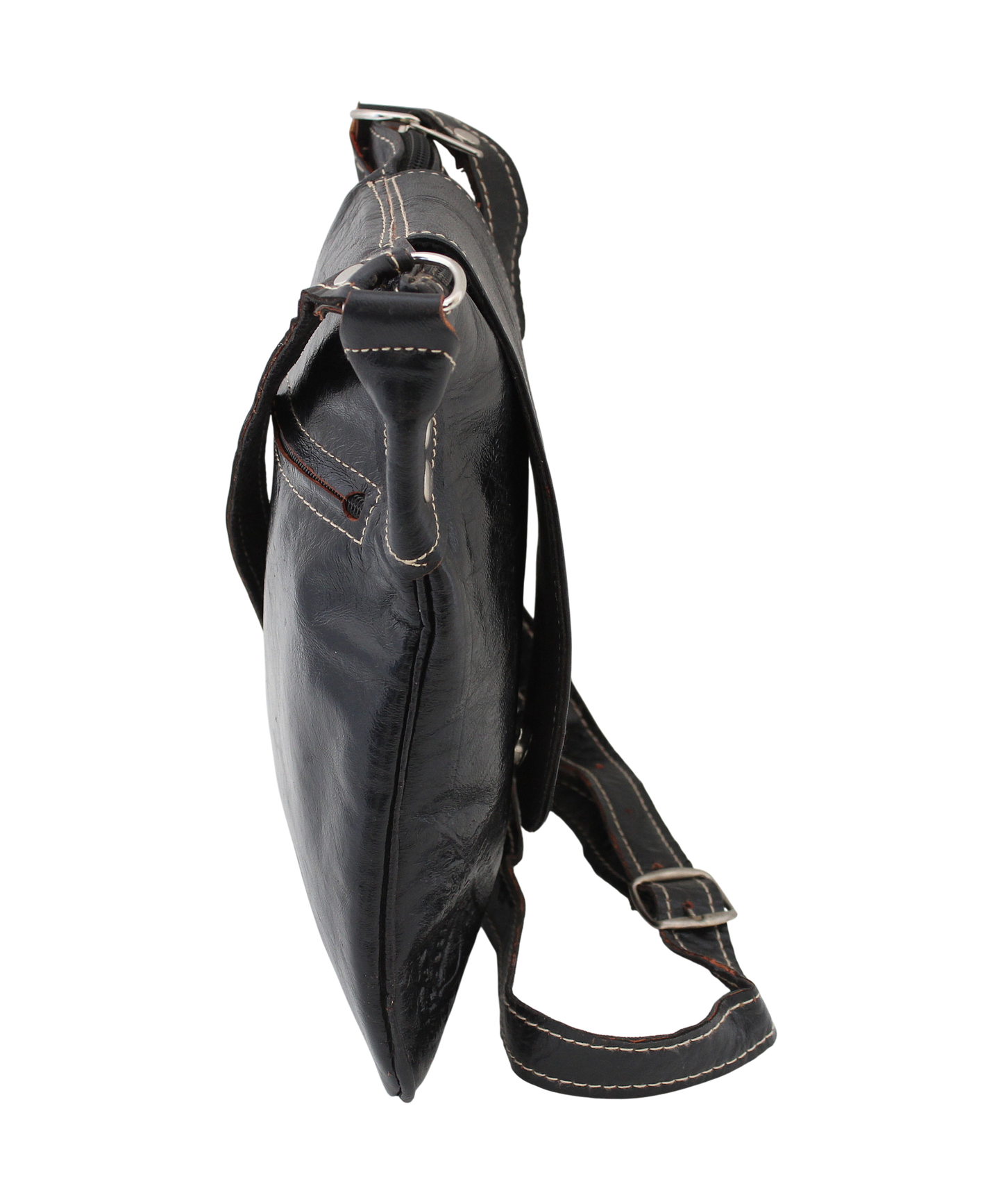 Moroccan Crossbody Handbag Vintage Real Leather Boho Bag Handmade Glossy Black Hand Engraved Hand Embossed Motifs Unused (VLB7)