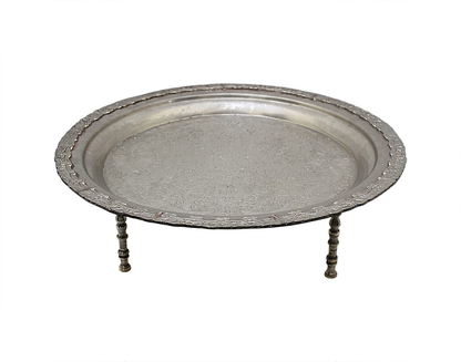 Vintage Moroccan Serving Tray Table with Removable Legs – 53 cm Silver Maillechort