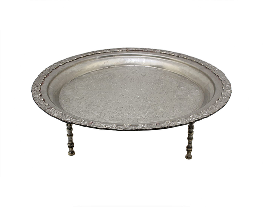 Vintage Moroccan Serving Tray Table with Removable Legs – 53 cm Silver Maillechort